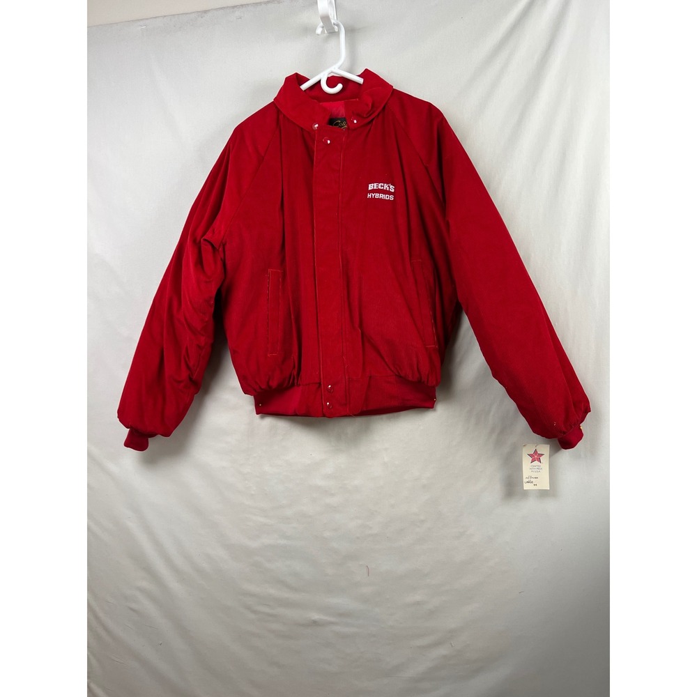 Cal Craft Vintage Corduroy Bomber Jacket Mens Large Red Becks Hybrids USA Made